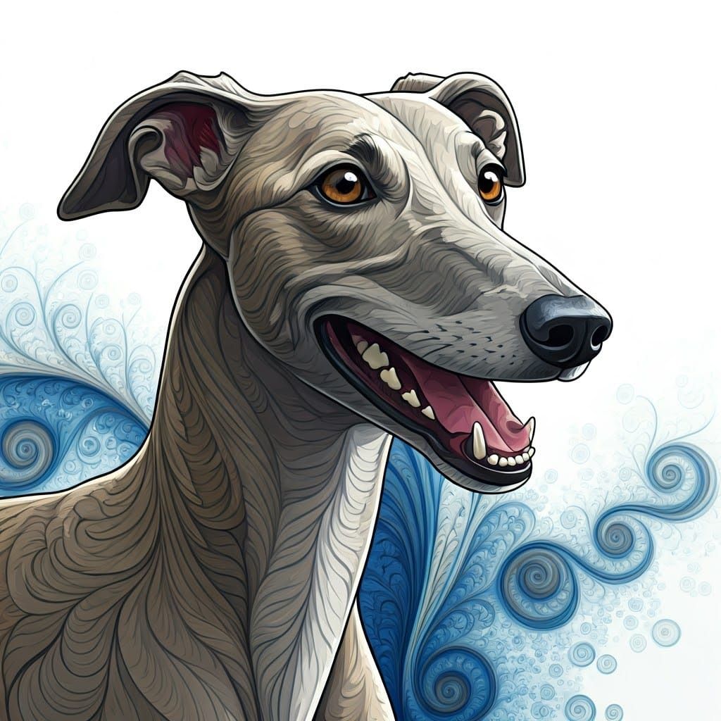 Greyhound in Fractal Dreamscape: A Vector Watercolor