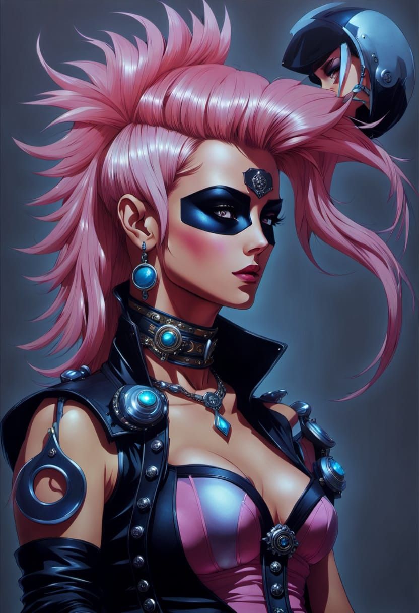 Cyberpunk Sorceress in Ruined City, Anime Style