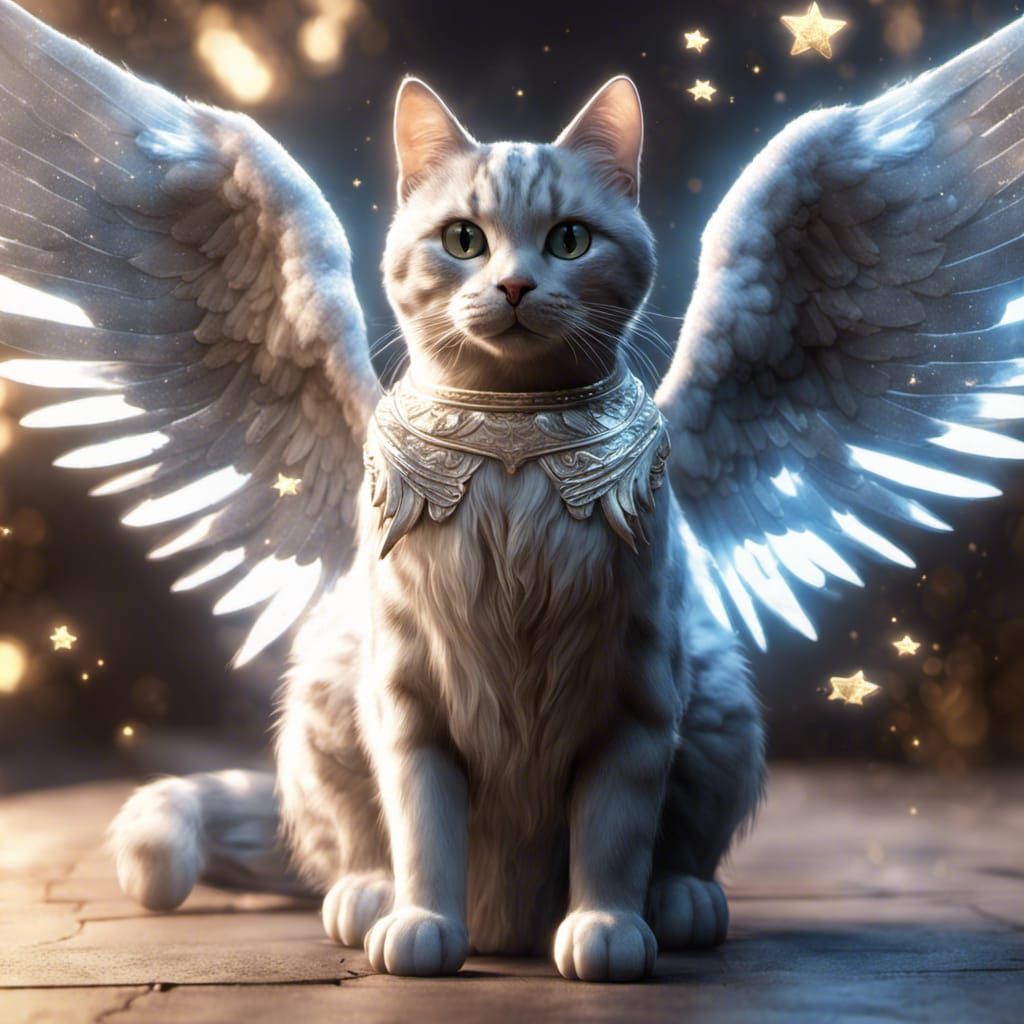 Celestial Tabby Cat with Angel Wings: 3D Render