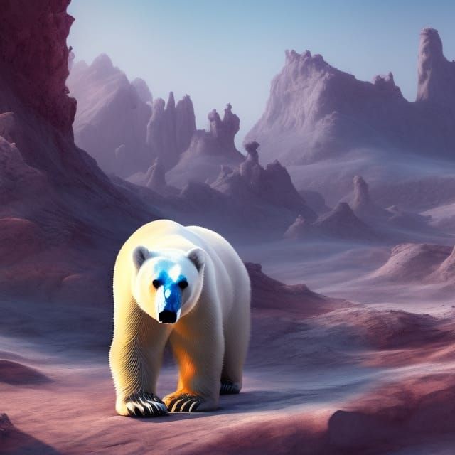 Polar Bear in Desert: Detailed Digital Painting