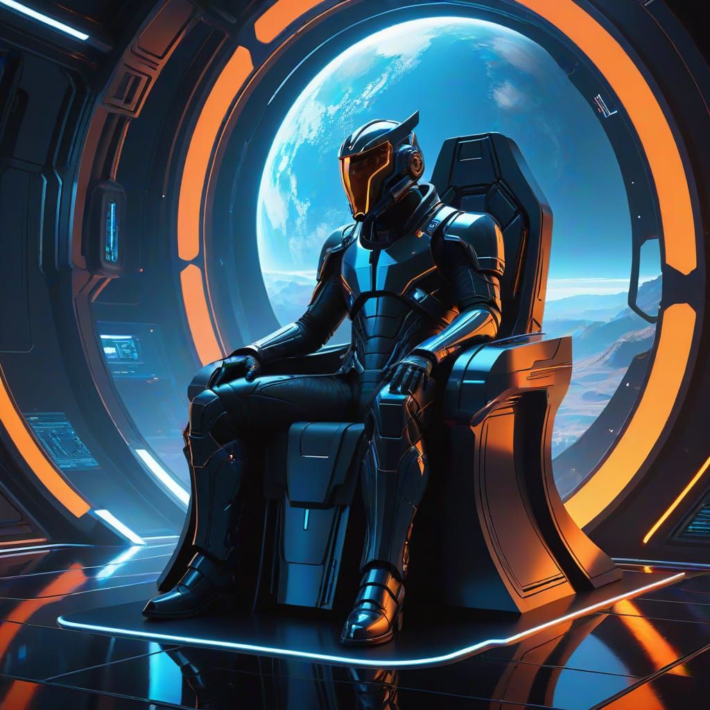 Cyberpunk Overlord in a Futuristic Lair