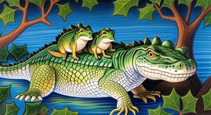 Cute Baby Crocodiles Resting Under Holly Bush