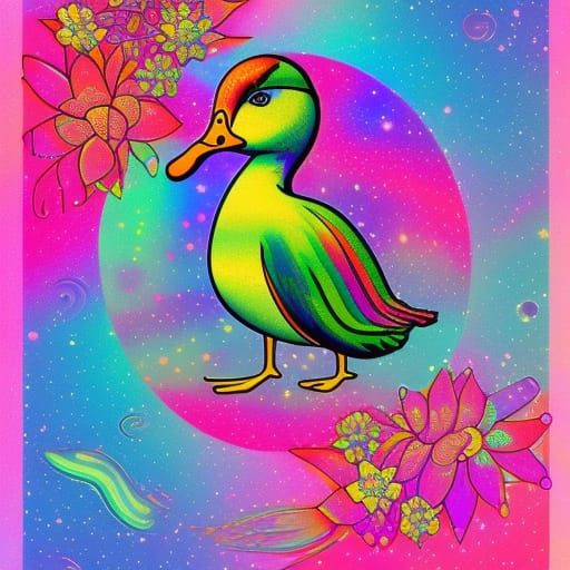 Psychedelic Rainbow Duck in Cosmic Astral Illustration