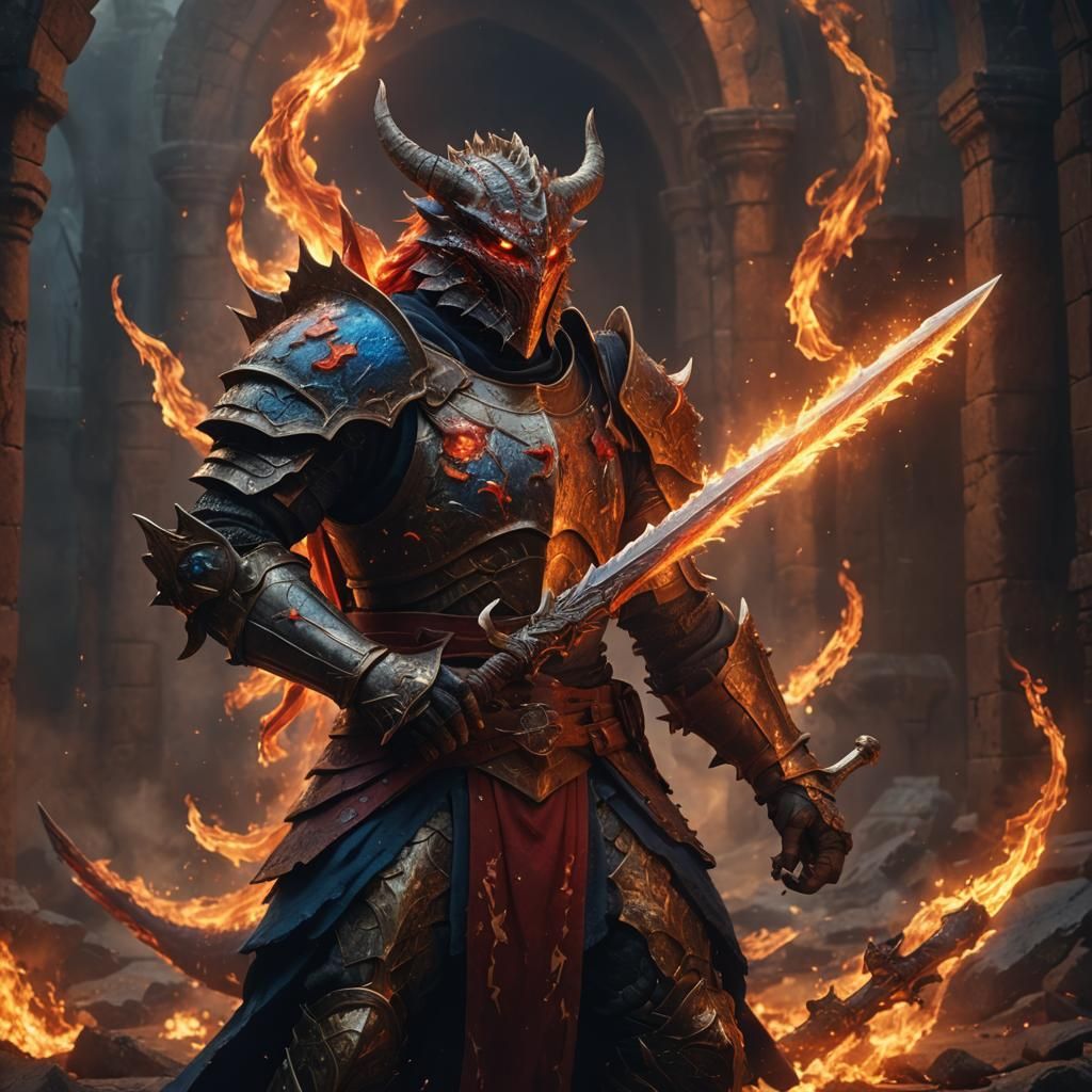 Dragonborn Flame Knight Concept Art in Unreal Engine 5