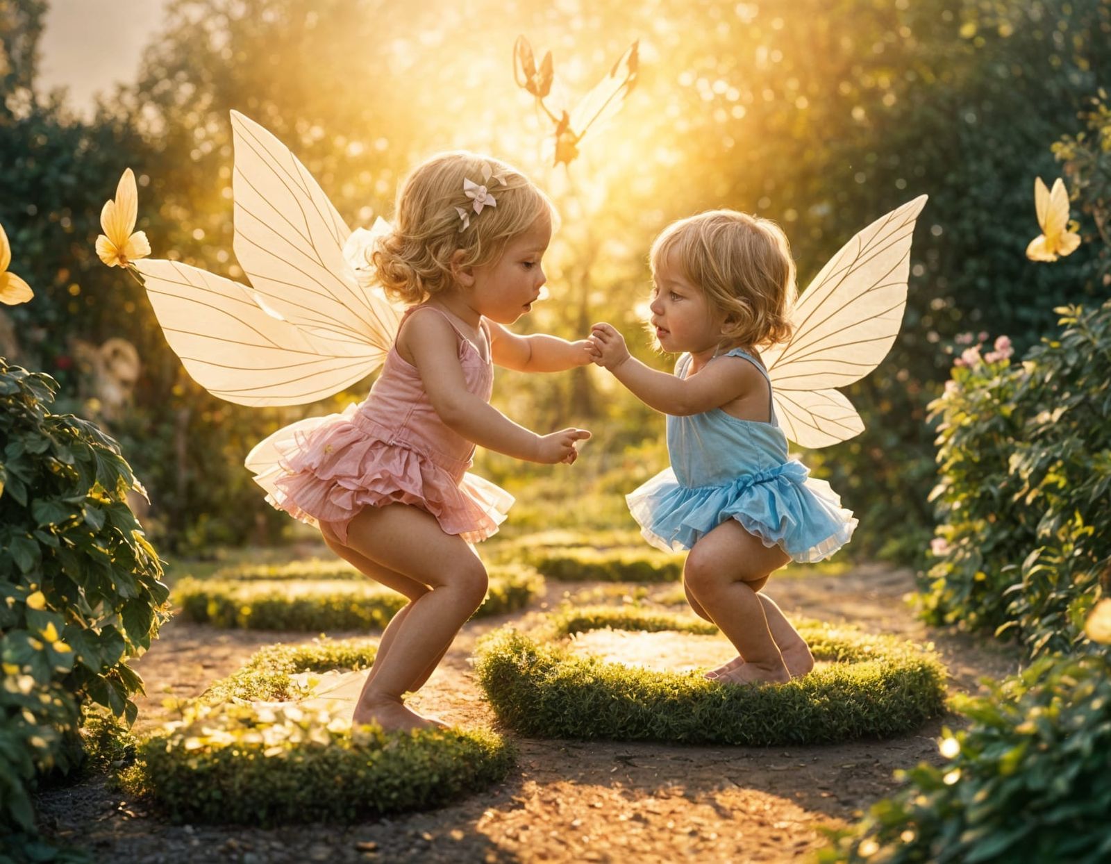 Baby Fairies Play Hopscotch in Golden Light
