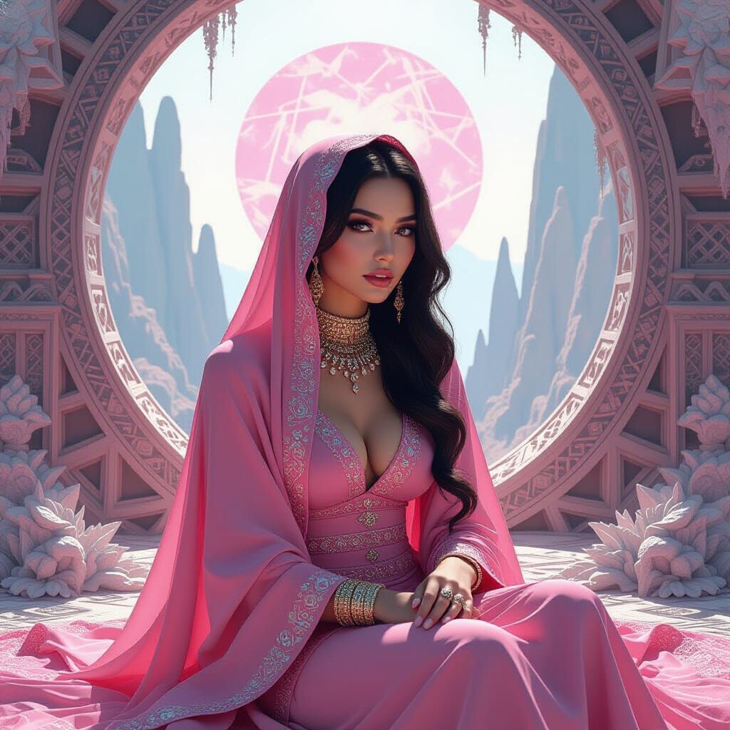 Dreamlike Woman in Pink: Abstract Vexel Art