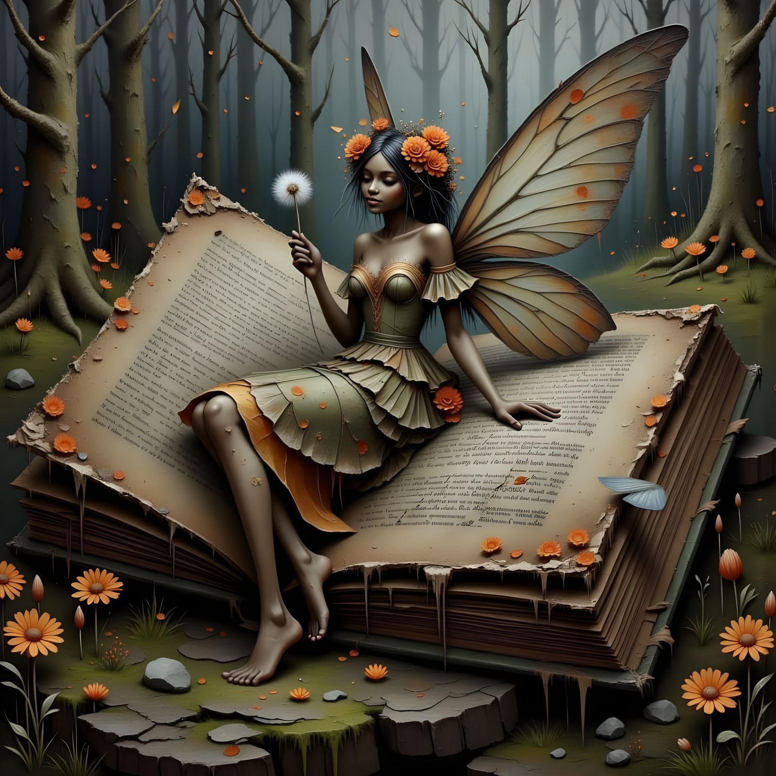 Fairies Emerging from Book in Enchanted Woodland Scene