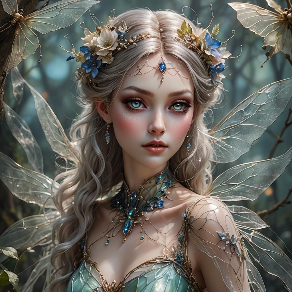 Captivating Female Fairy with Iridescent Glass Wings