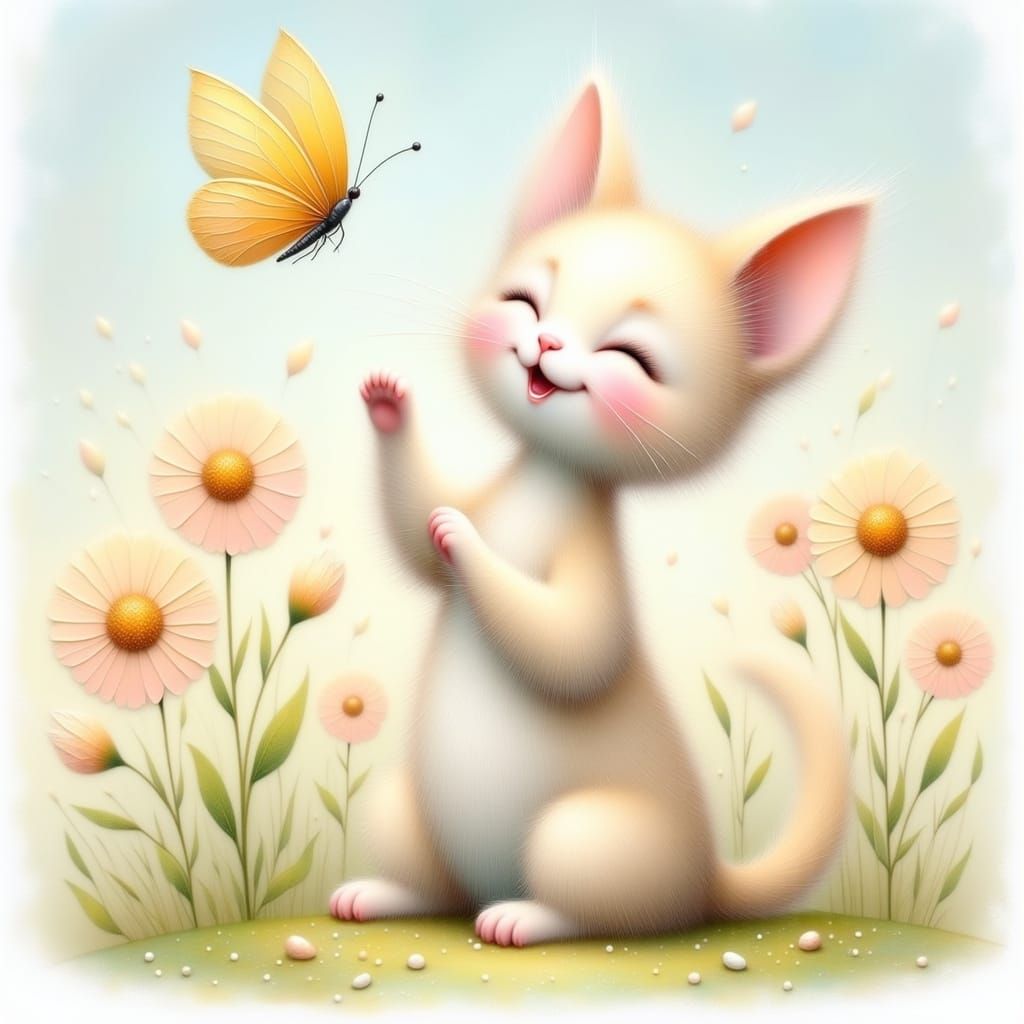 Kawaii Kitten's Whimsical Butterfly Chase