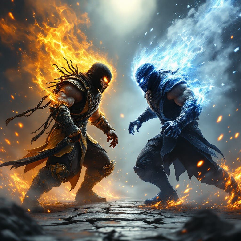 Scorpion vs Sub-Zero Epic Battle Arena Cinematic Art