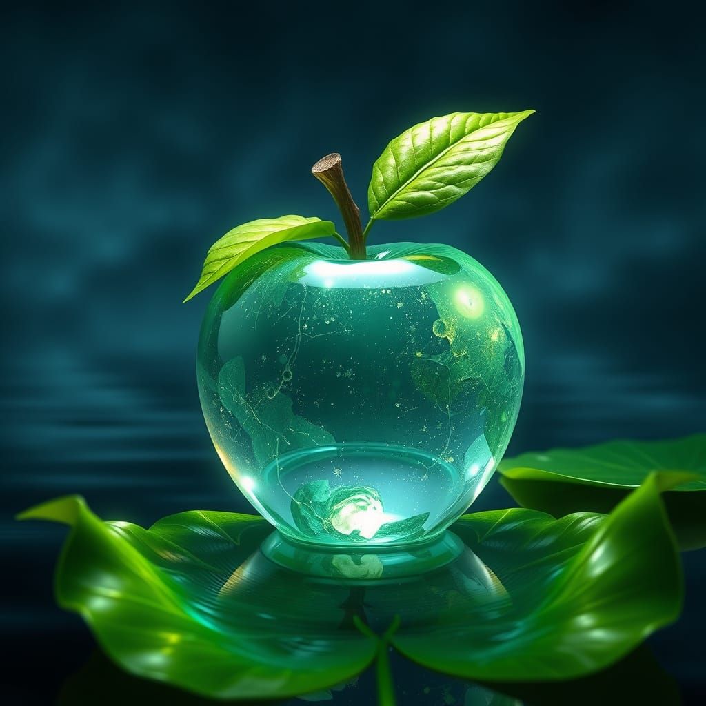 Crystal Apple Surrounded by Victoria Regias on a Serene Lake