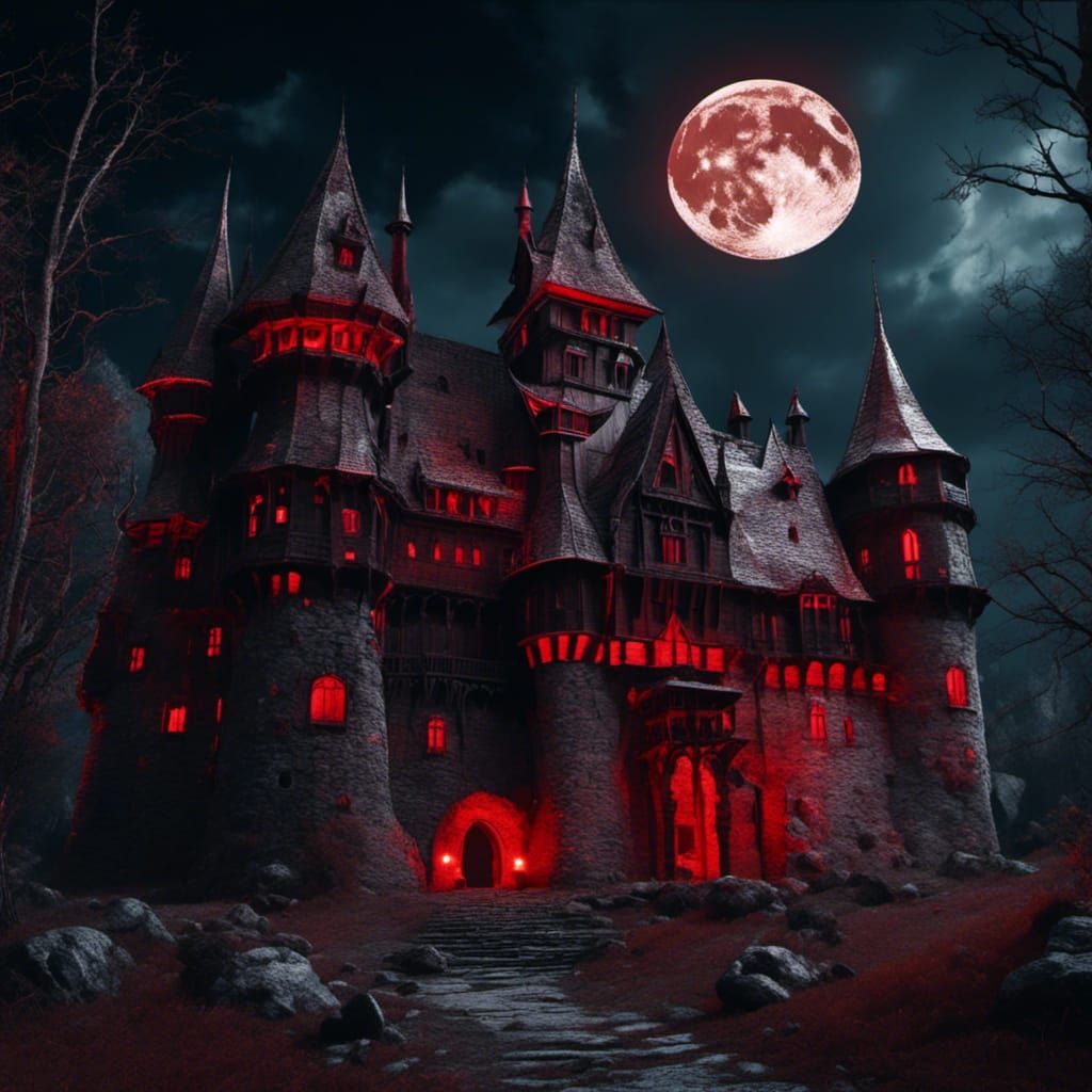 Transylvanian Castle with Bats in Hyperreal Detail