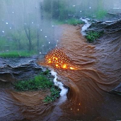 Surreal River Explosion in Rainstorm