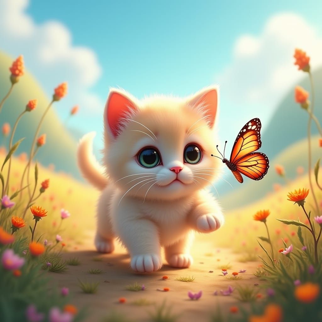 Kitten's Dream: A Fantasy Landscape in Matte Painting Style