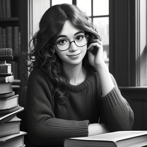 Whimsical Scholar in a Cozy Library