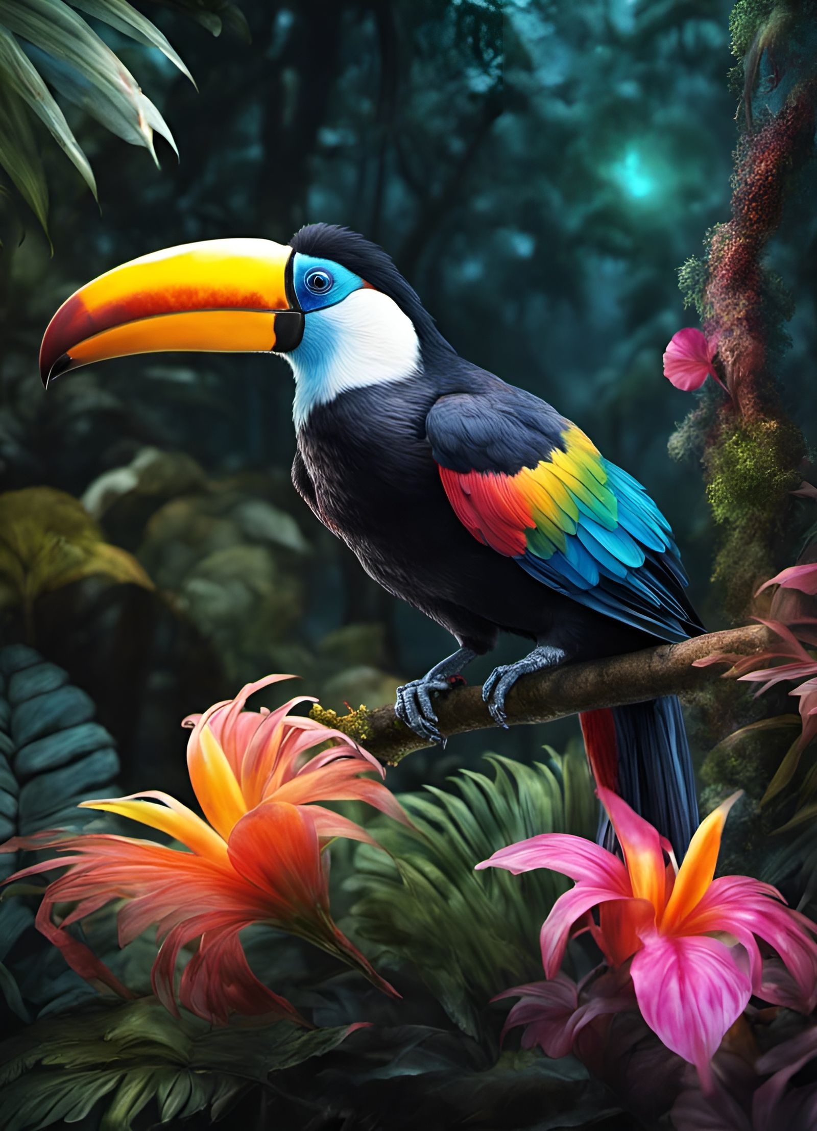 Bioluminescent Toucan in Elven Jungle Palace