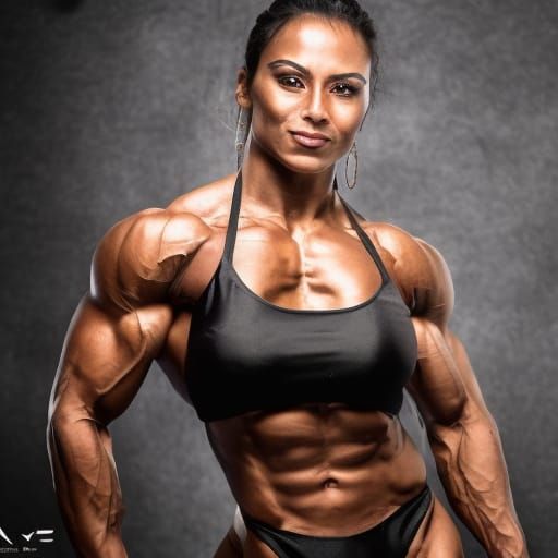 Female Bodybuilder Posing in Black Bikini