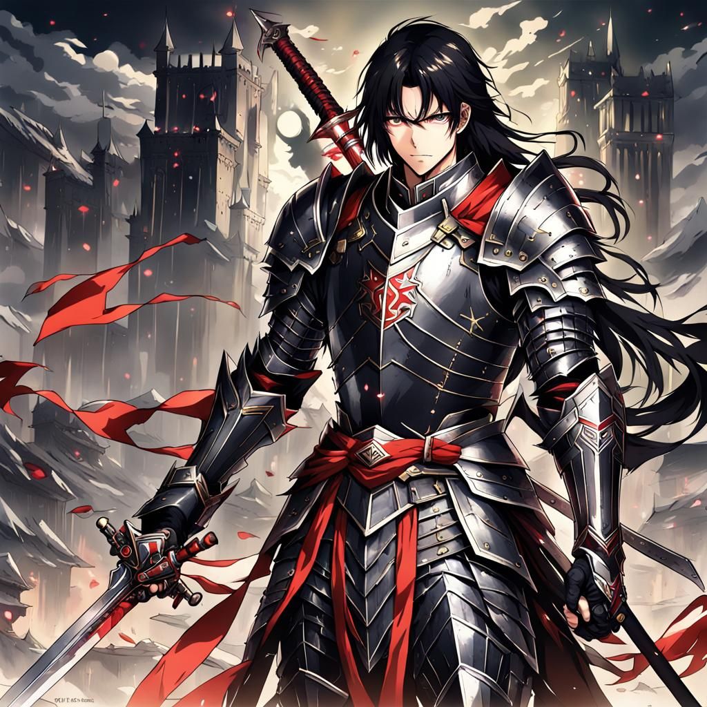 Anime Knight with Sword in Japanese Manga Style