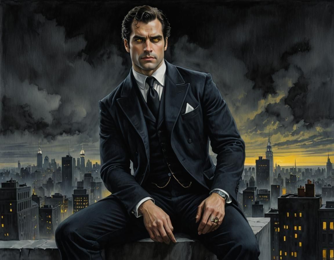 Vampire in Noir New York Watercolor