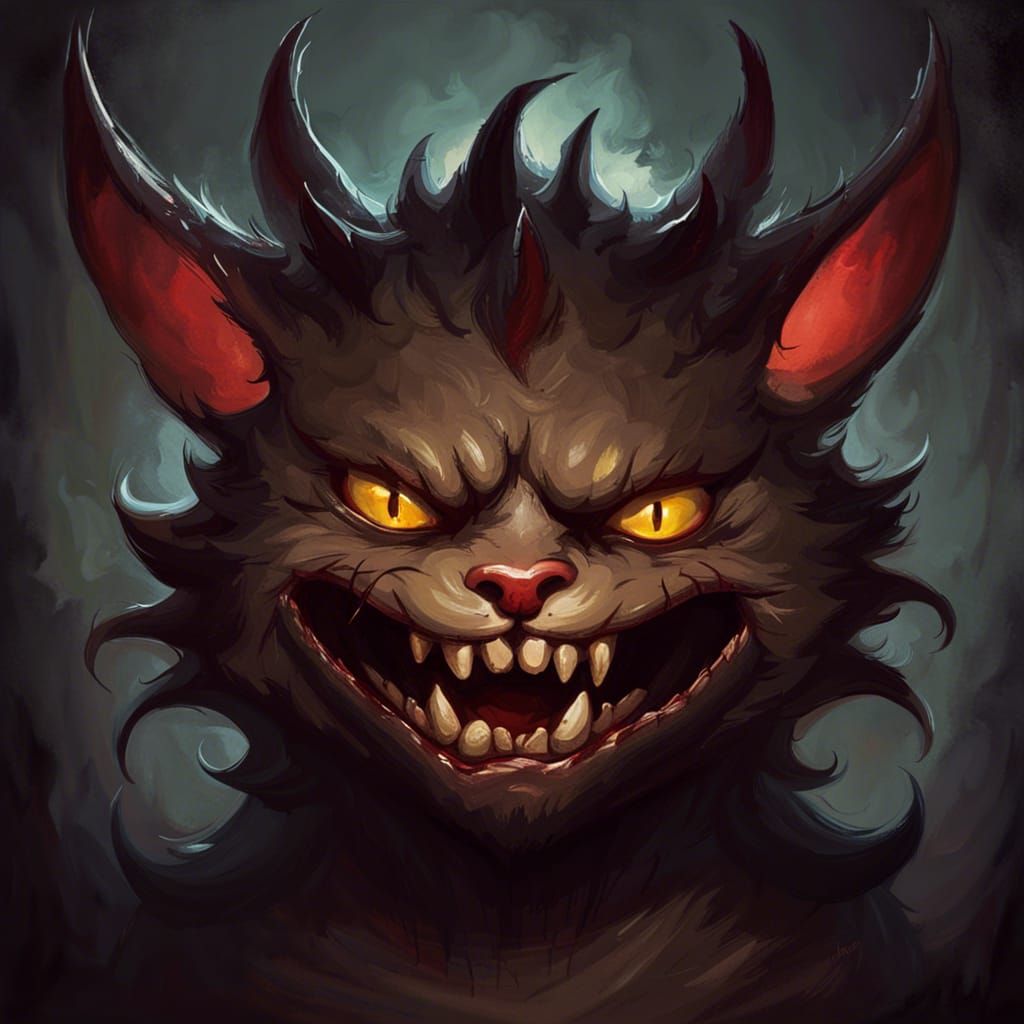 Sinister Horned Demon Cat Smiling