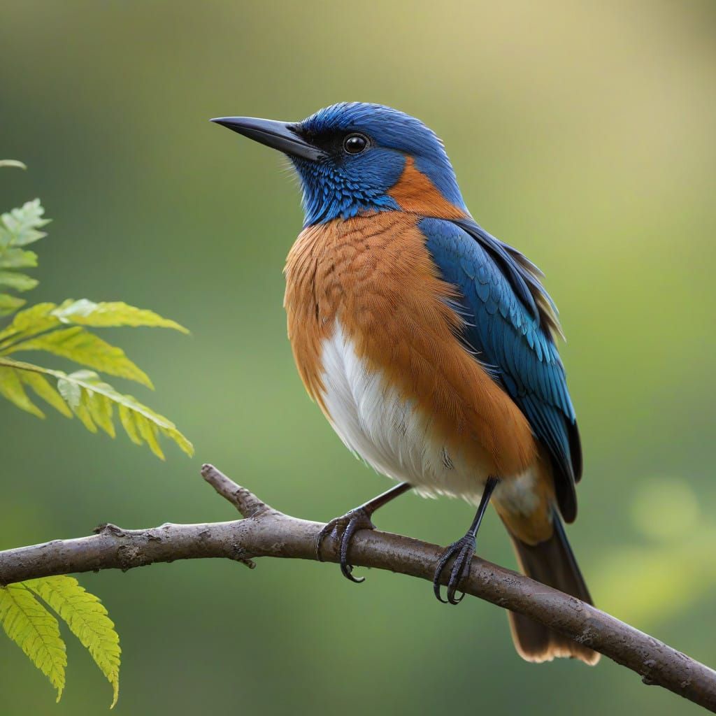 Bird Perched on Branch in Vibrant Brown and Blue Plumage