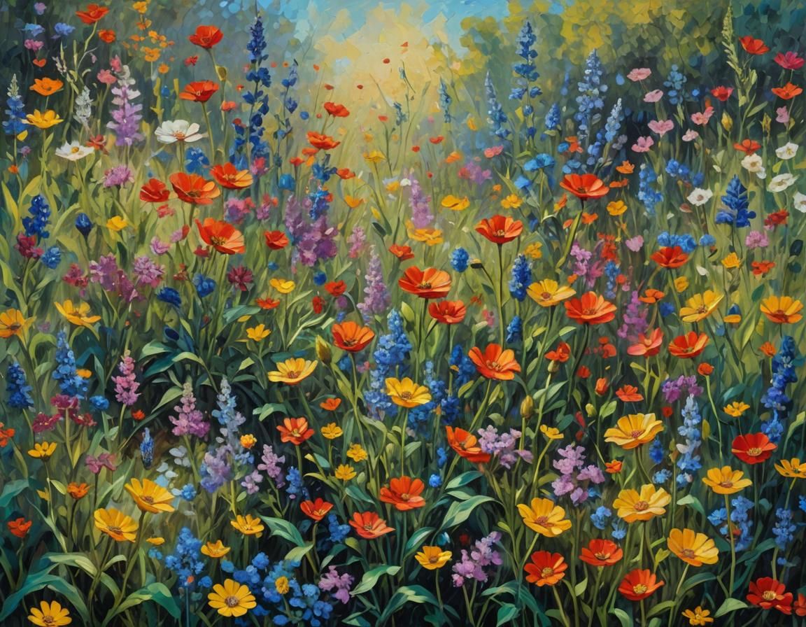 Wildflowers in Bloom: An Impasto Oil Painting