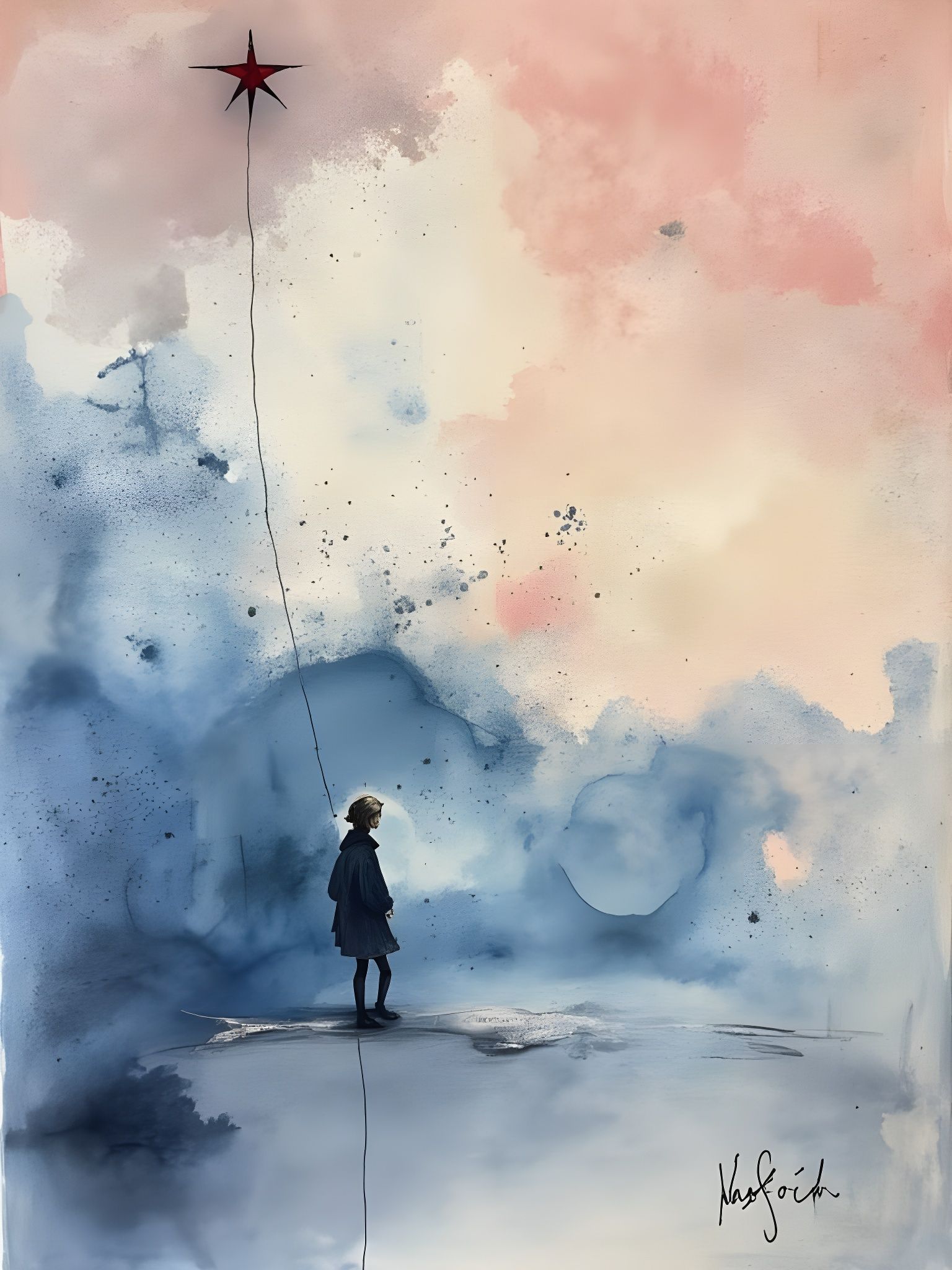 Vibrant Watercolor Star Behind Clouds
