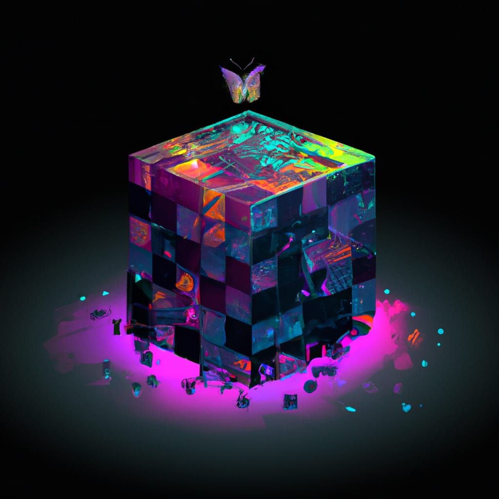 Glowing Cube with Butterfly in Dungeon