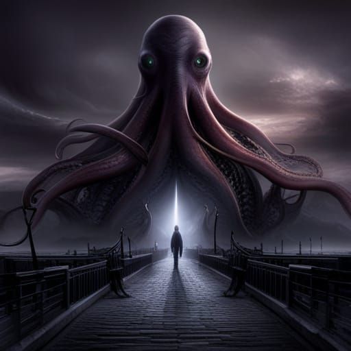 Cthulhu's Tentacled Rise: A Digital Matte Painting