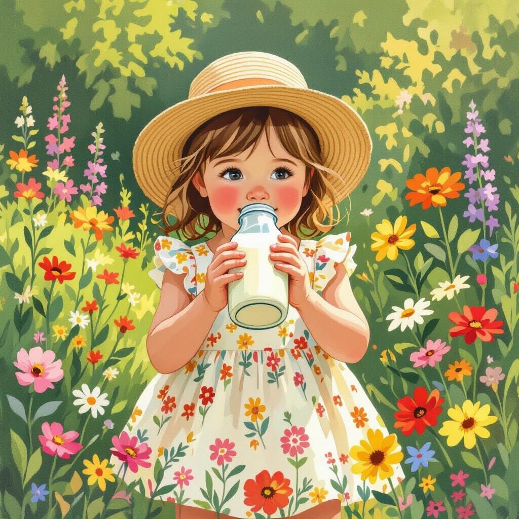 Toddler in Garden, Beatrix Potter Style