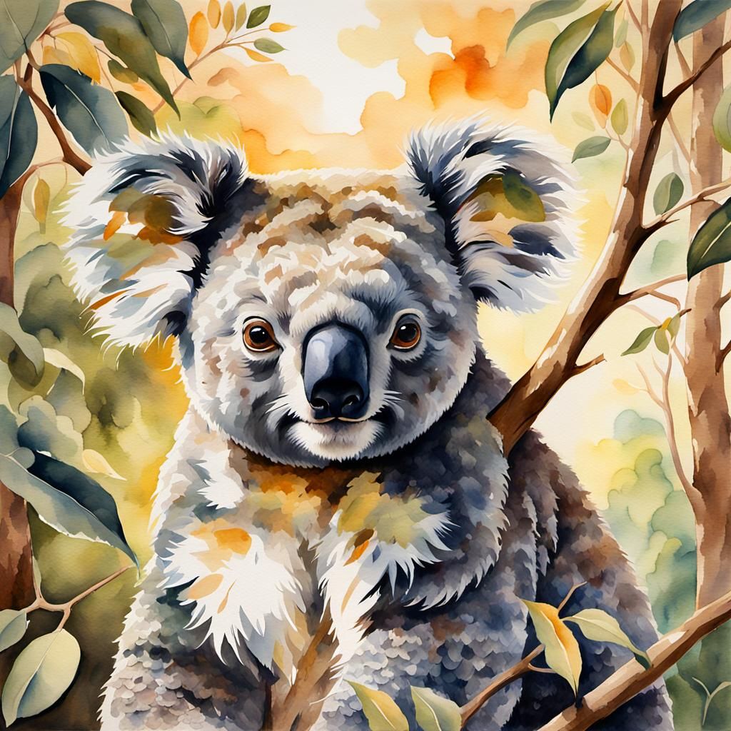 Koala Portrait in Watercolor Painting Style