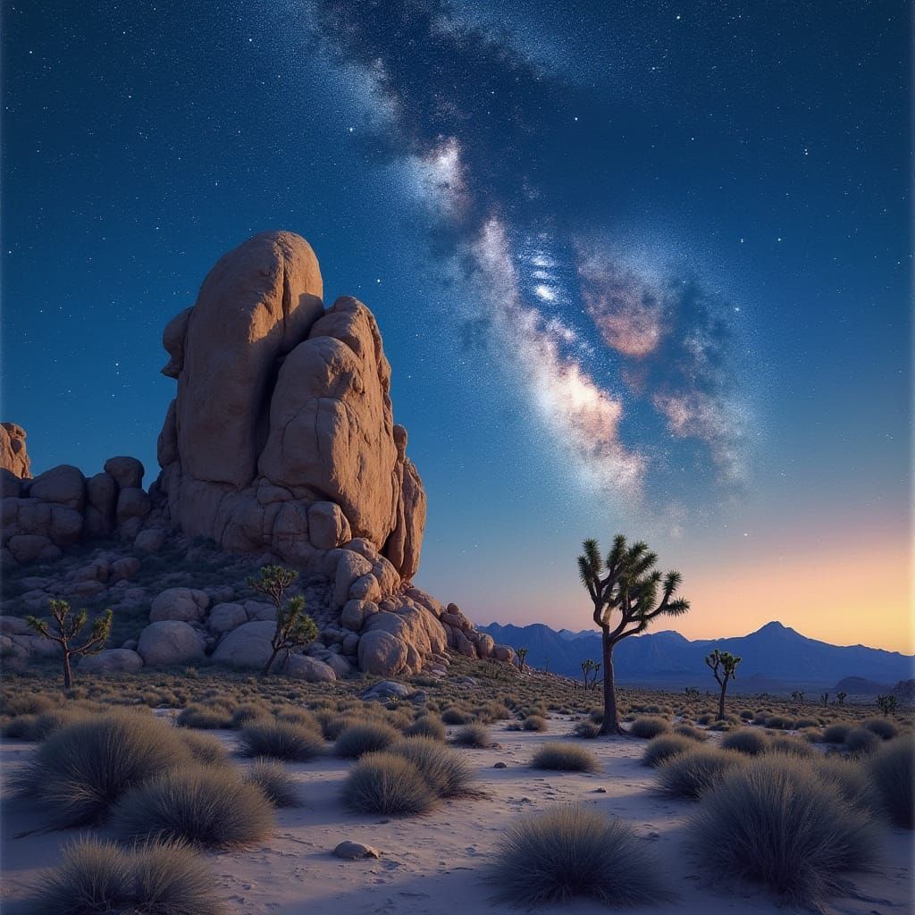 Surreal Desert Rock Under Starry Night Sky