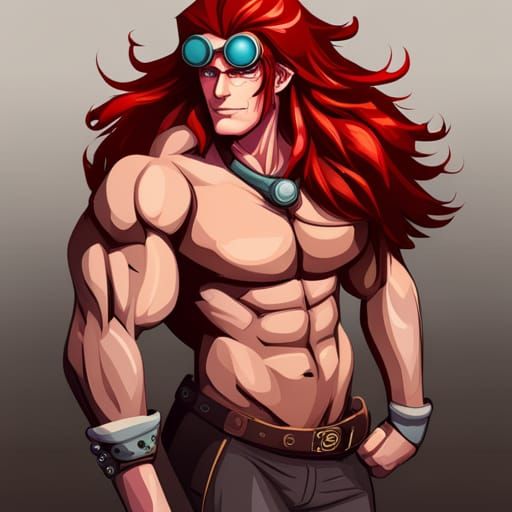 Steampunk Superhero: Muscular Man Portrait in Comic Style