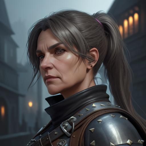 Medieval Woman Warrior with Steel Hook, Detailed Portrait