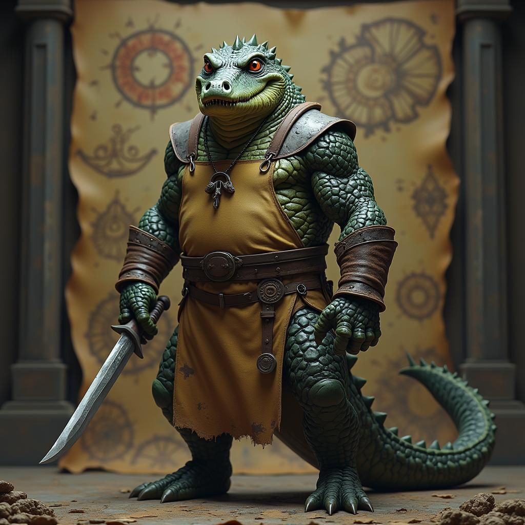 Anthropomorphic Crocodile Rogue Portrait in Matte Painting S...