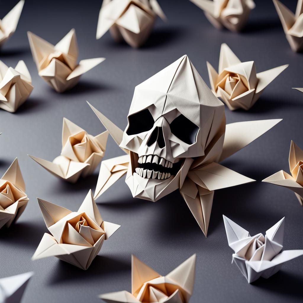 Origami Death Papercraft Sculpture in 8K