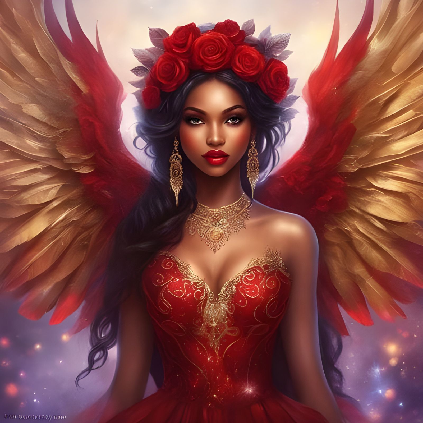 Beautiful Dark Angel in Lingerie with Roses