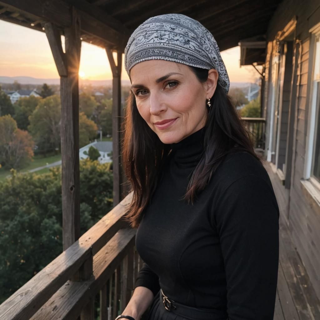 Woman on Porch Watching the Sunrise
