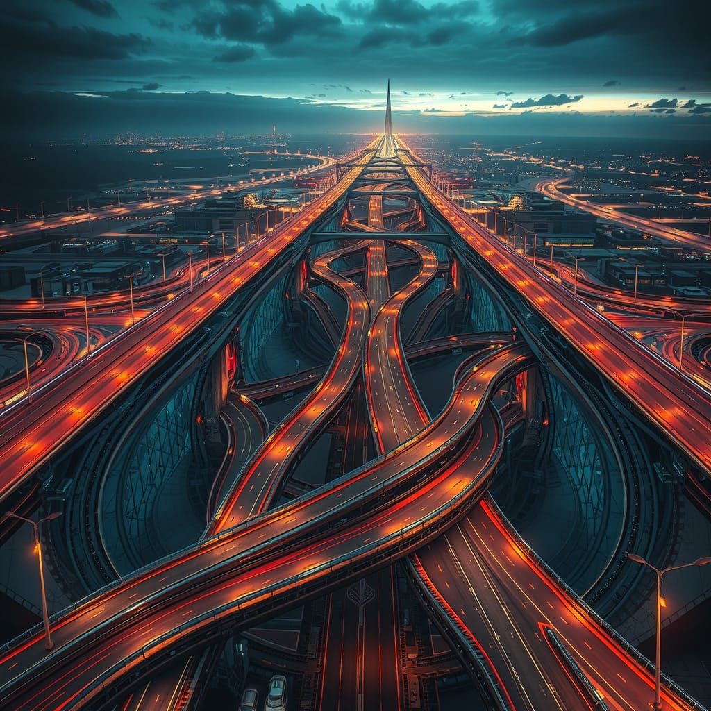 Futuristic Highway Building in Eight-Shape Design