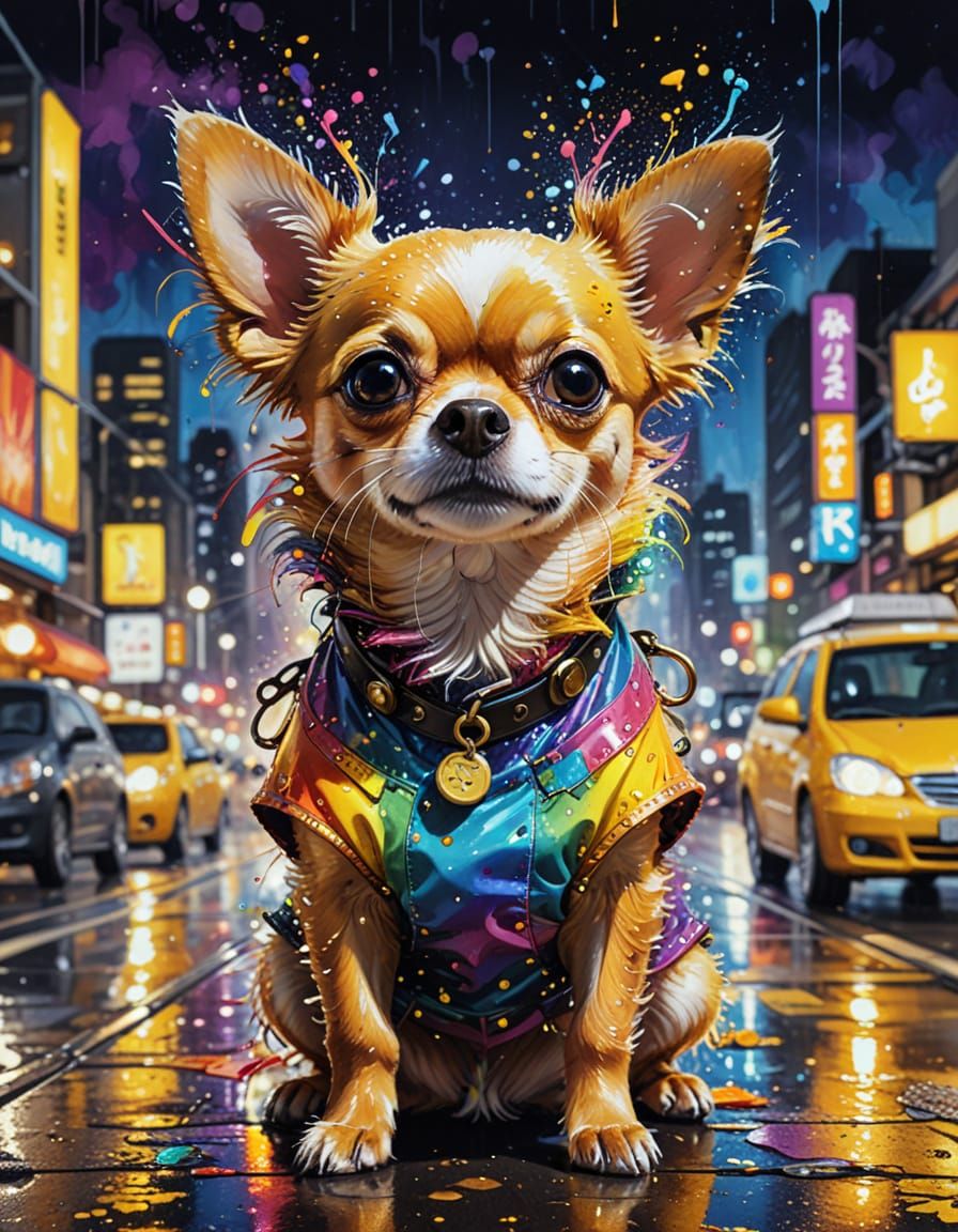 Steampunk Chihuahua in Tokyo Night City