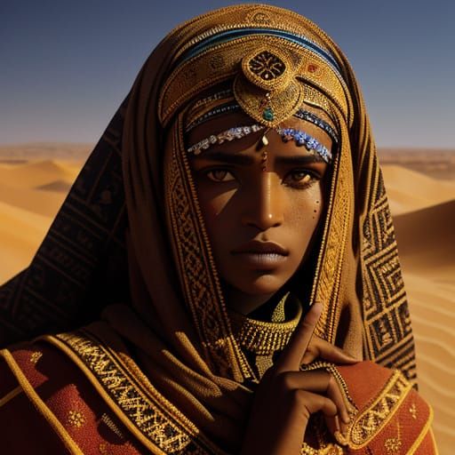 Sahrawi Woman Against Sandstorm, National Geographic Style