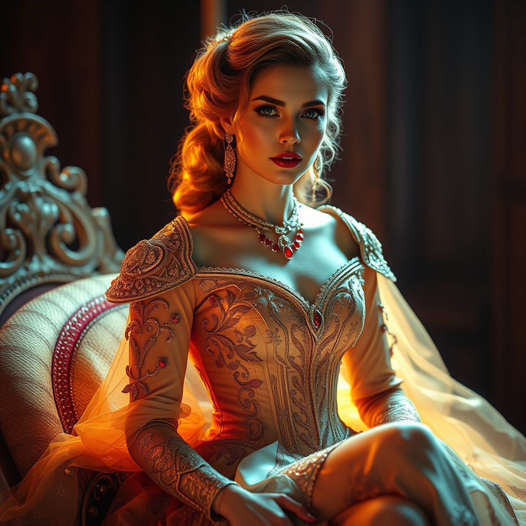 Regal Woman in Gown Portrait with Dynamic Lighting