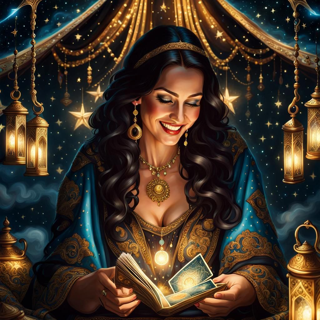 Mystic Fortune Teller Reading Tarot in Tent