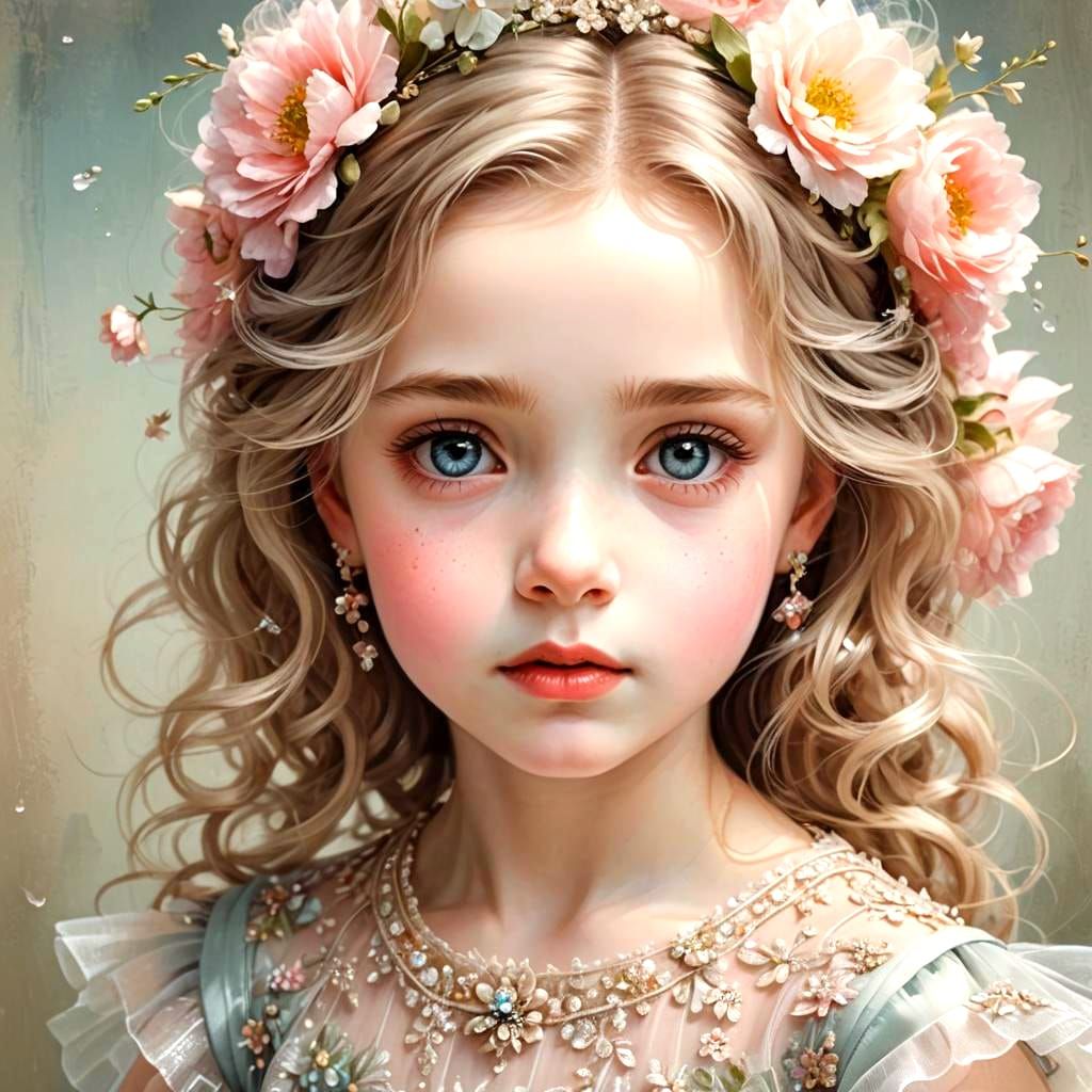 Adorable Girl in Rococo Style with Flowers