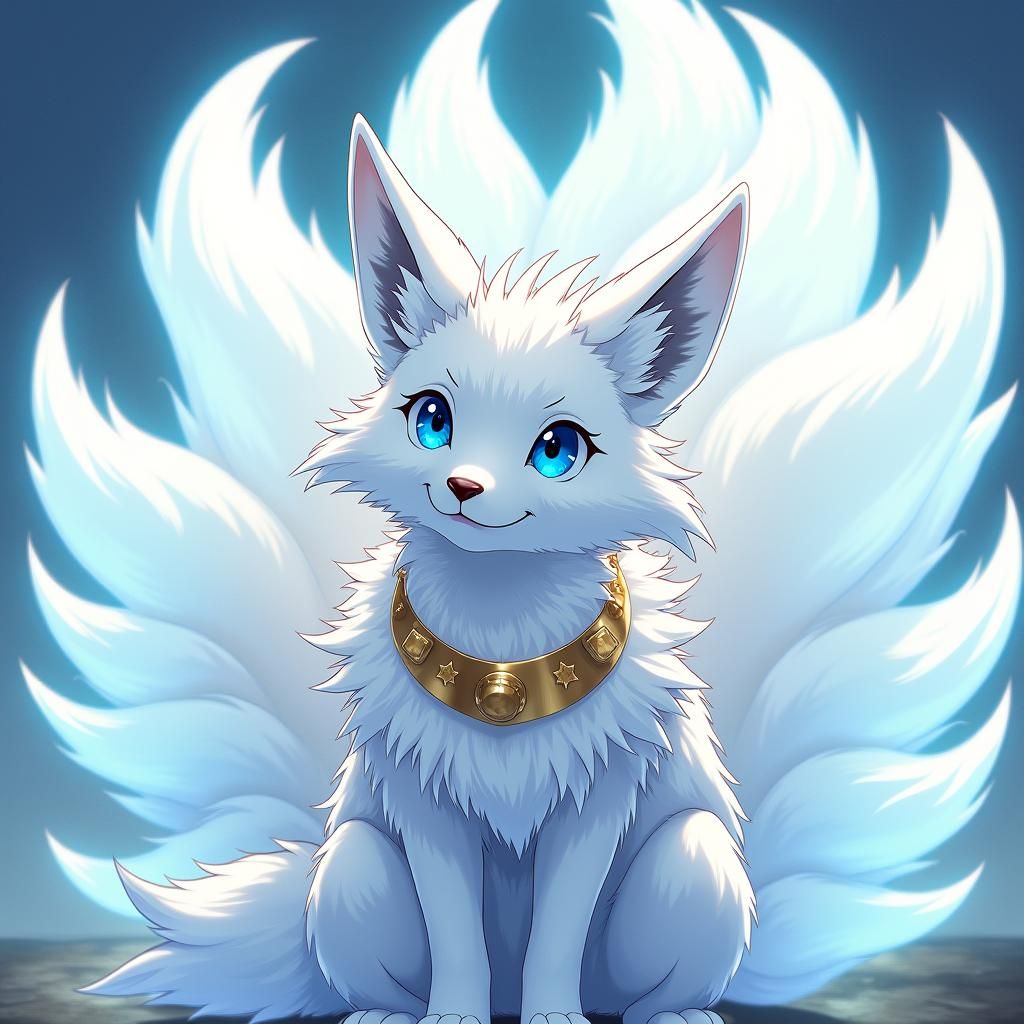 Anime Style White Fox with Eight Tails
