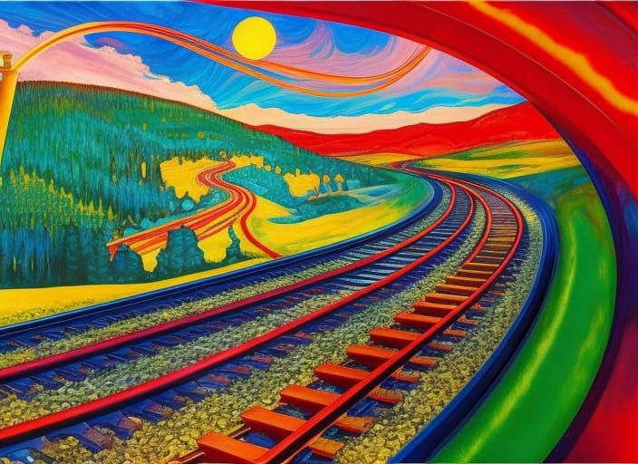 Runaway Train in Synthwave Style, Glowing and Detailed