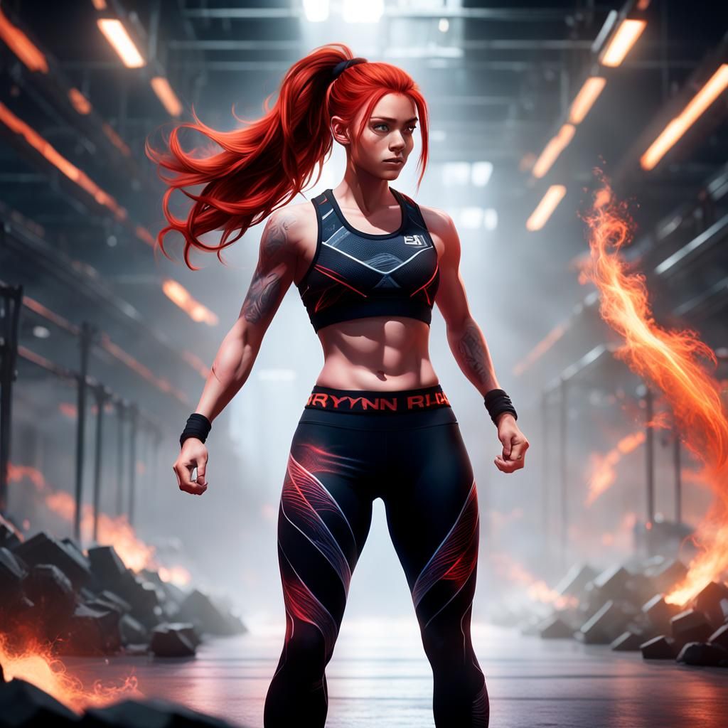 Athletic Redhead Training in Ethereal Fantasy Art