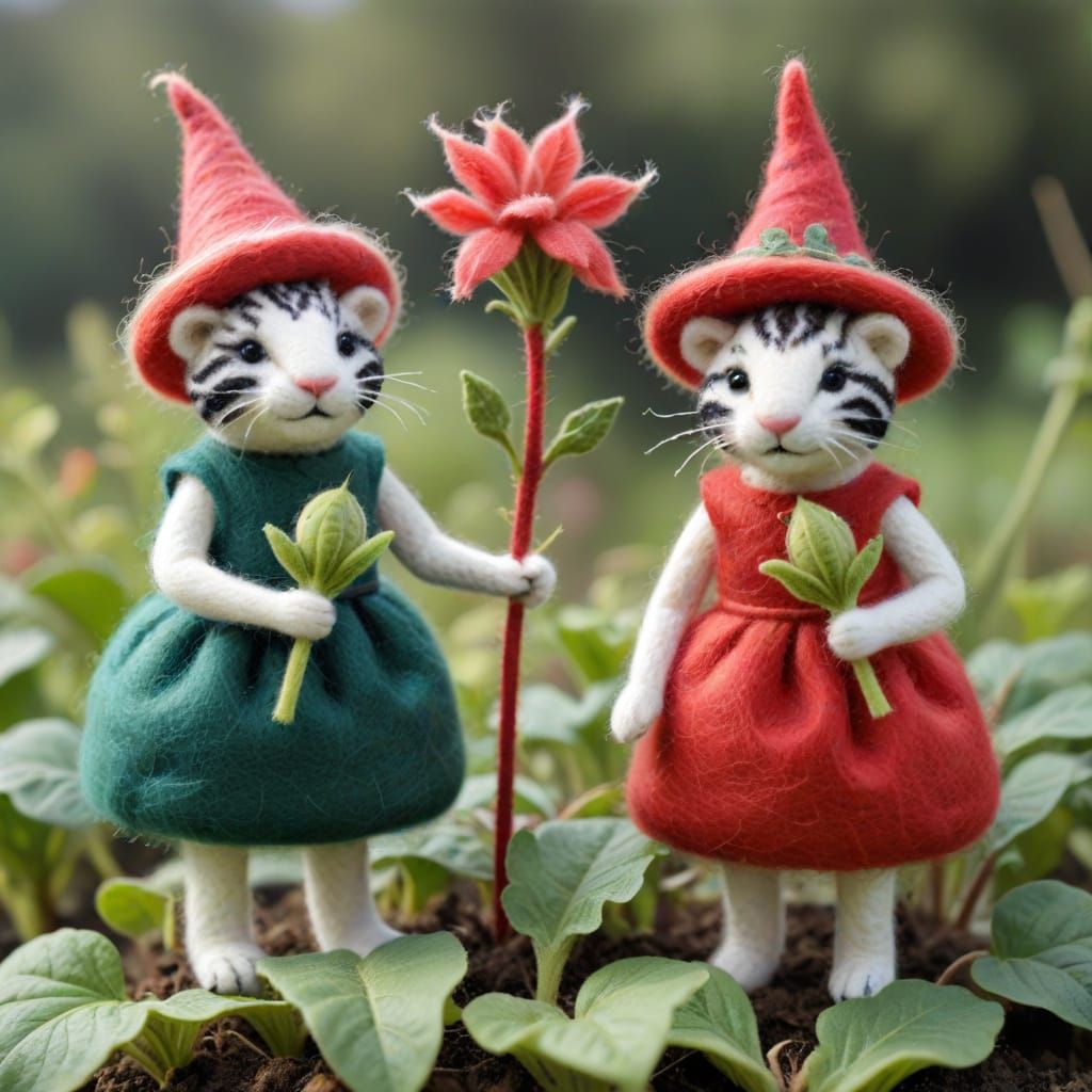 Anthropomorphic Needle-Felted Bugs Harvesting Rhubarb