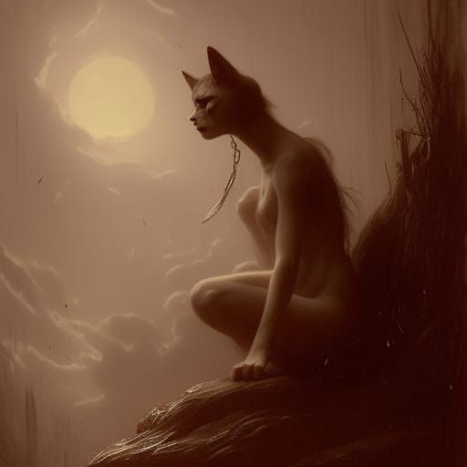 Terrifying Cat Girl in Gothic Horror Style