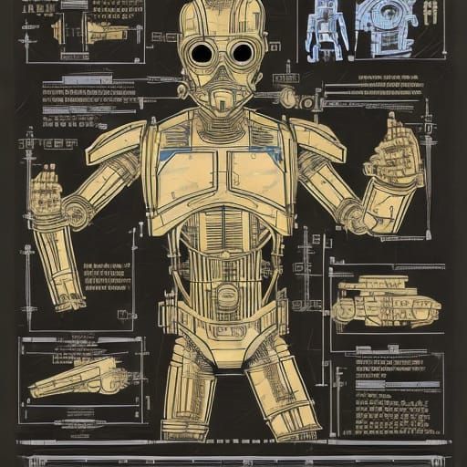 Steampunk C-3PO Blueprint: Detailed Technical Drawing